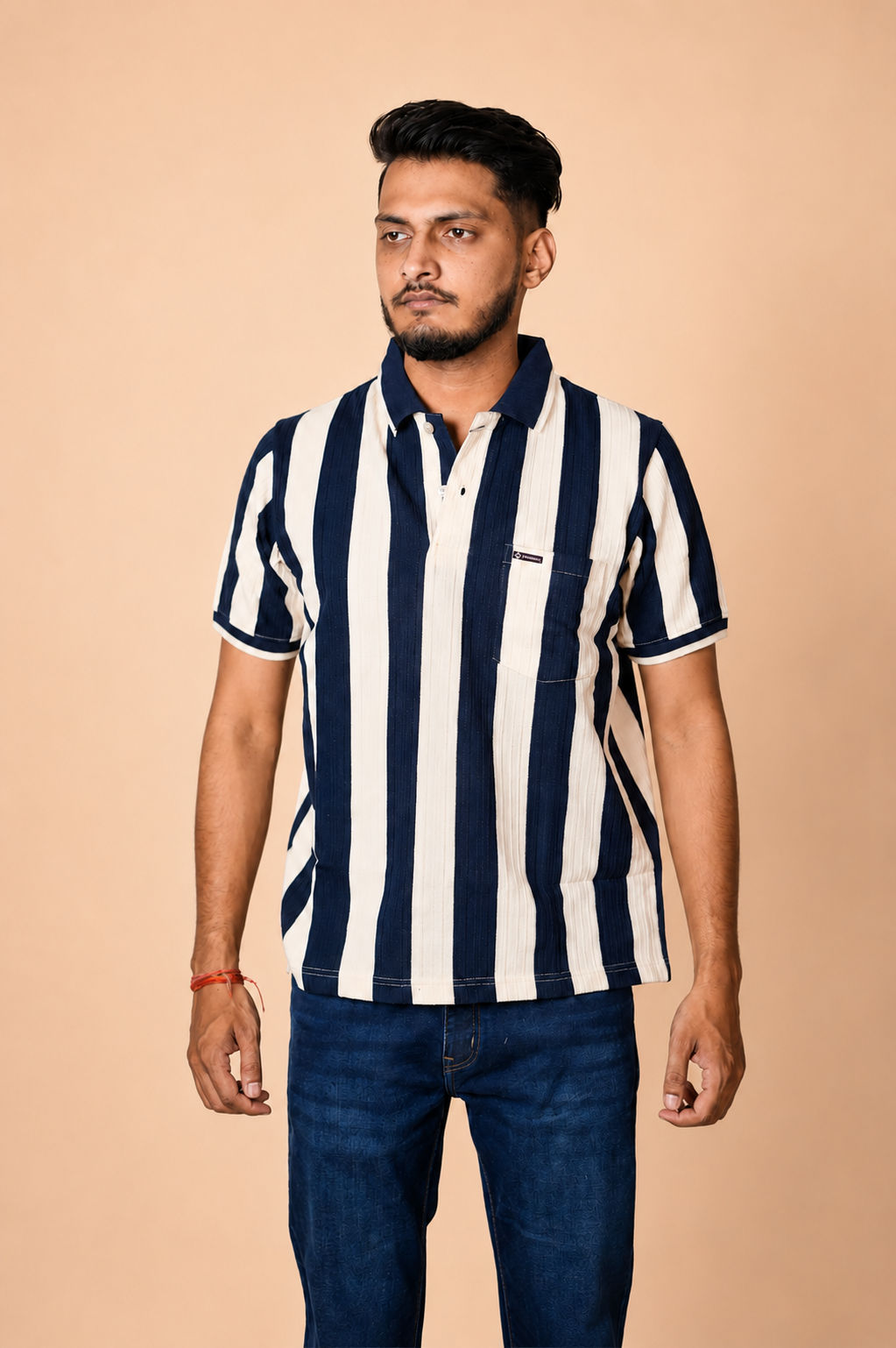 Grey White Vertical Polo T-Shirt product photo 1